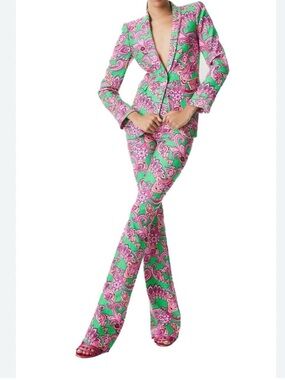 Alice + Olivia Pink and Green Paisley Blazer and Pants Set